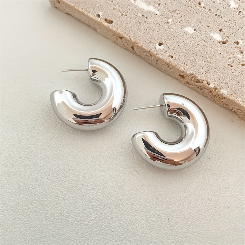 C Shape Tone Earrings Stainless Steel Hip Hop Style